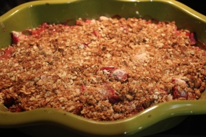 Browned crumble plus soft rhubarb= ready!